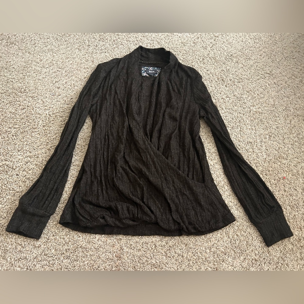 Maeve by Anthropologie Women M Rafela Hacci Surplice Top Wrap Sweater Dark Brown